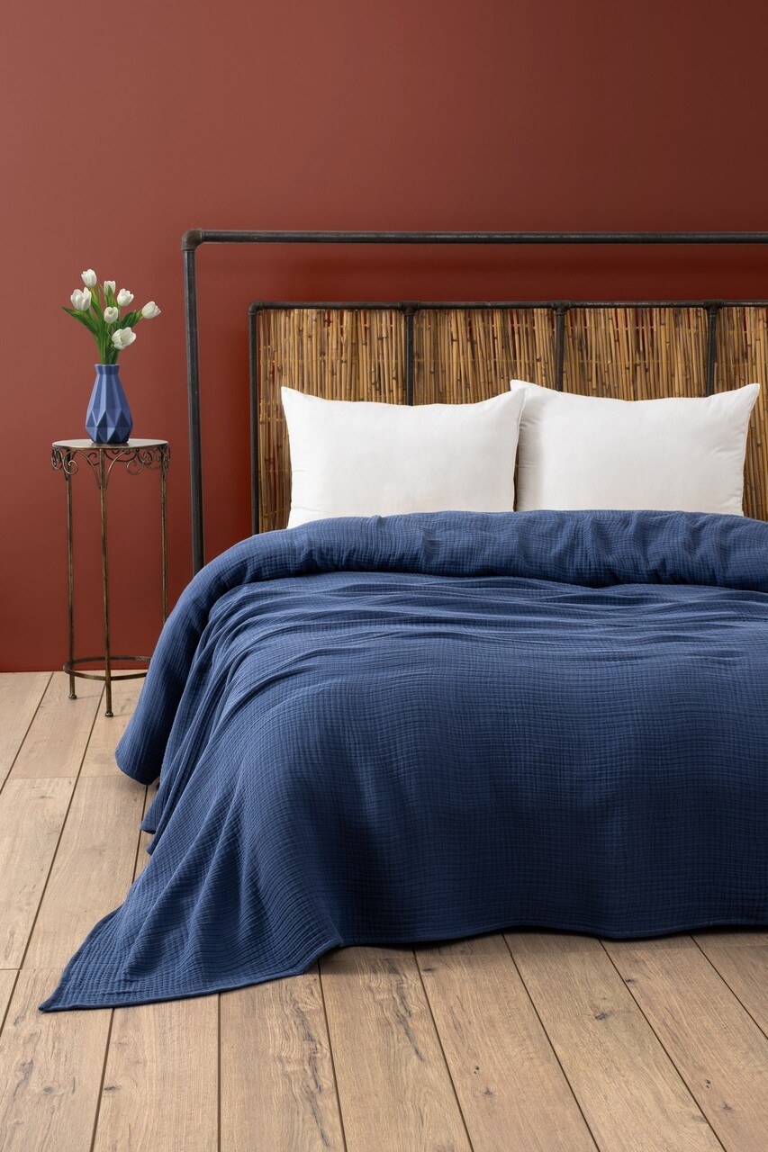 Cuvertura matlasata dubla, L'essentiel Maison, Muslin, Albastru navy - imagine 3